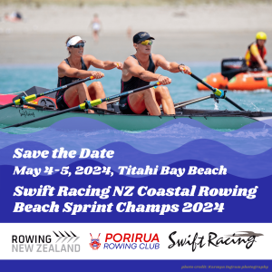 New Zealand Coastal Rowing Beach sprint Champs 2024 - double photo from 2023 Champs